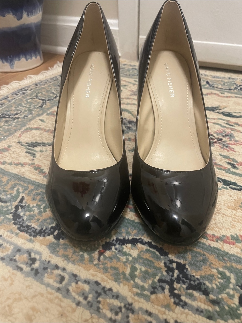 Marc Fisher Black Patent Round-Toe Pumps